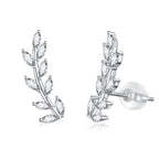 JSGEMSLEE Leaf Stud Earrings Ear Climber Earrings for Women Cubic Zirconia Ear Crawler Earrings Hypoallergenic Cartilage Jewelry
