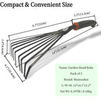 2 Pack Small Hand Rake for Gardening, Mini Leaf & Shrub Rake with Durable Steel Tines, Ergonomic Non-Slip Handle for Flower Beds, Lawn, Leaves & Yard Cleanup