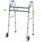 Medical king Walkers for Seniors Aluminum Lightweight Walker with Wheels, Adjustable Width and Height, Folding Walker for Elderly, Handicapped, Disabled 2 Wheels in Front