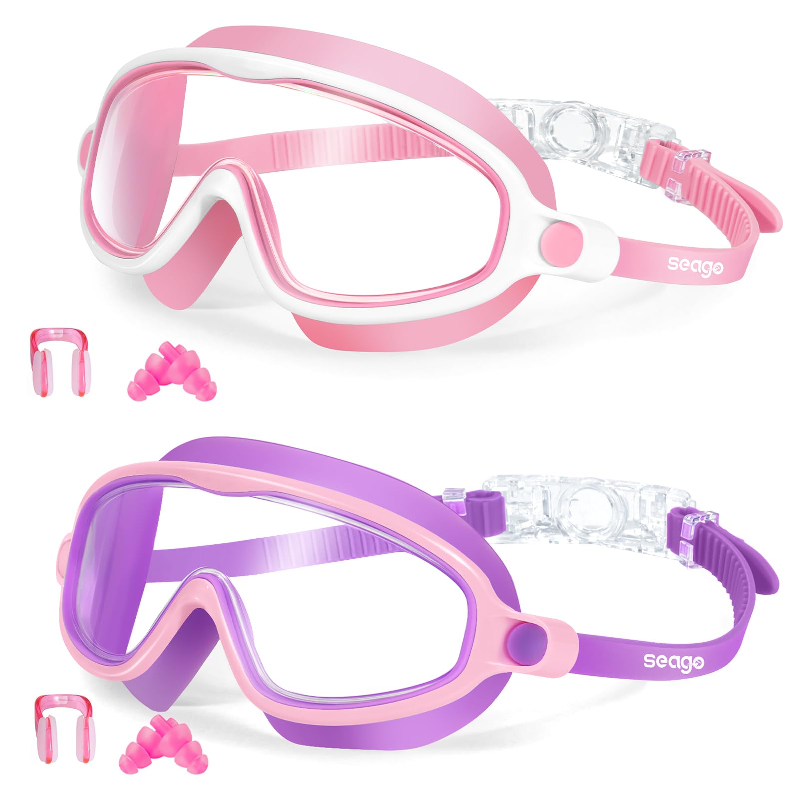 Kids Goggles for Swimming 2 Pack No Leaking Anti-Fog Outer Eye Fit with Wide View UV Protection Crystal Clear Watertight Swim Goggles with nose cover Suitable for Children Youth Boys Girls Age 3 to 14