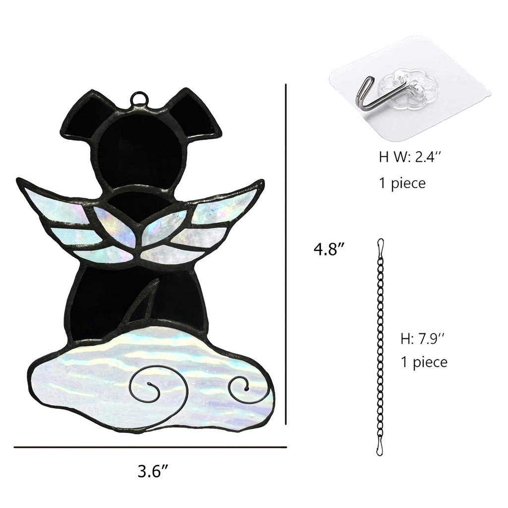 Lcensp Stained Glass Angel Wings Dog Memorial Gifts for Loss of Dog Sympathy Bereavement Gift Suncatcher, Rainbow Bridge Pet Passing Away Remembrance in Memory, Black