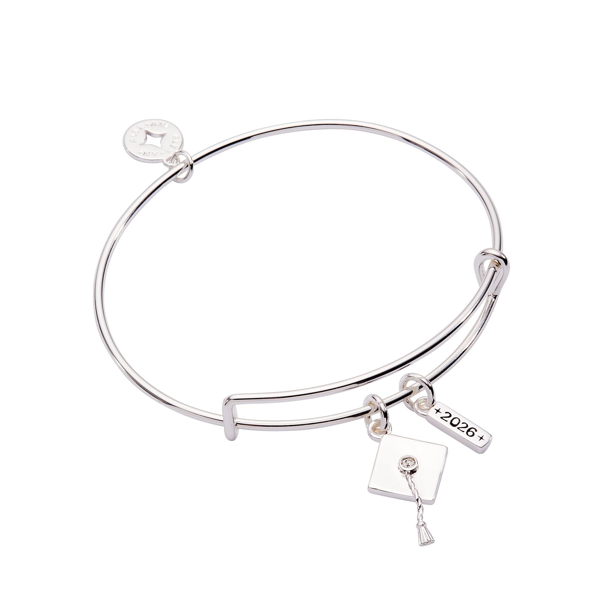 Alex and Ani Graduation 2026 Multi-Charm Bangle, Brass Shiny Silver