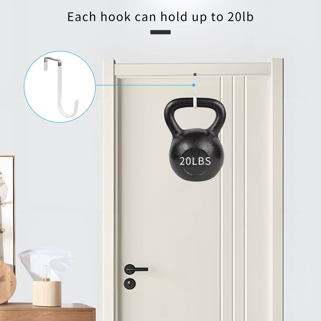 FYY Over the Door Hooks, Single-Hanger 4 Pack, Fits Doors 1 3/8" White