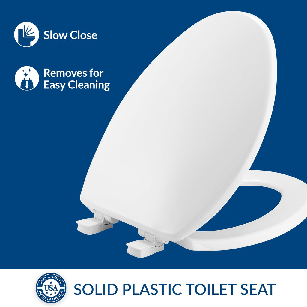 Bemis Slow Close Elongated Toilet Seat, Easy Clean Hinges, White