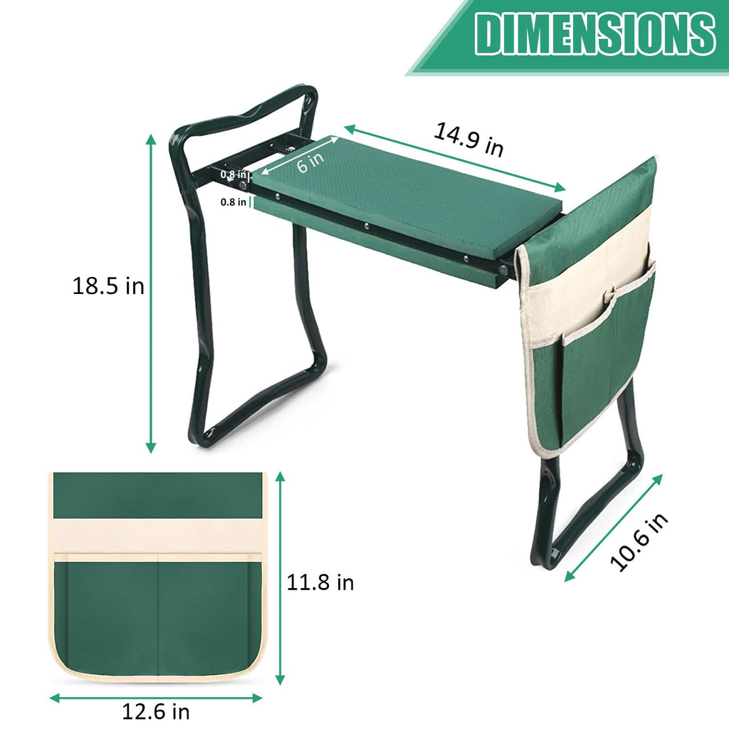 Heavy Duty Foldable Garden Kneeler and Seat with Tool Pouch, Green