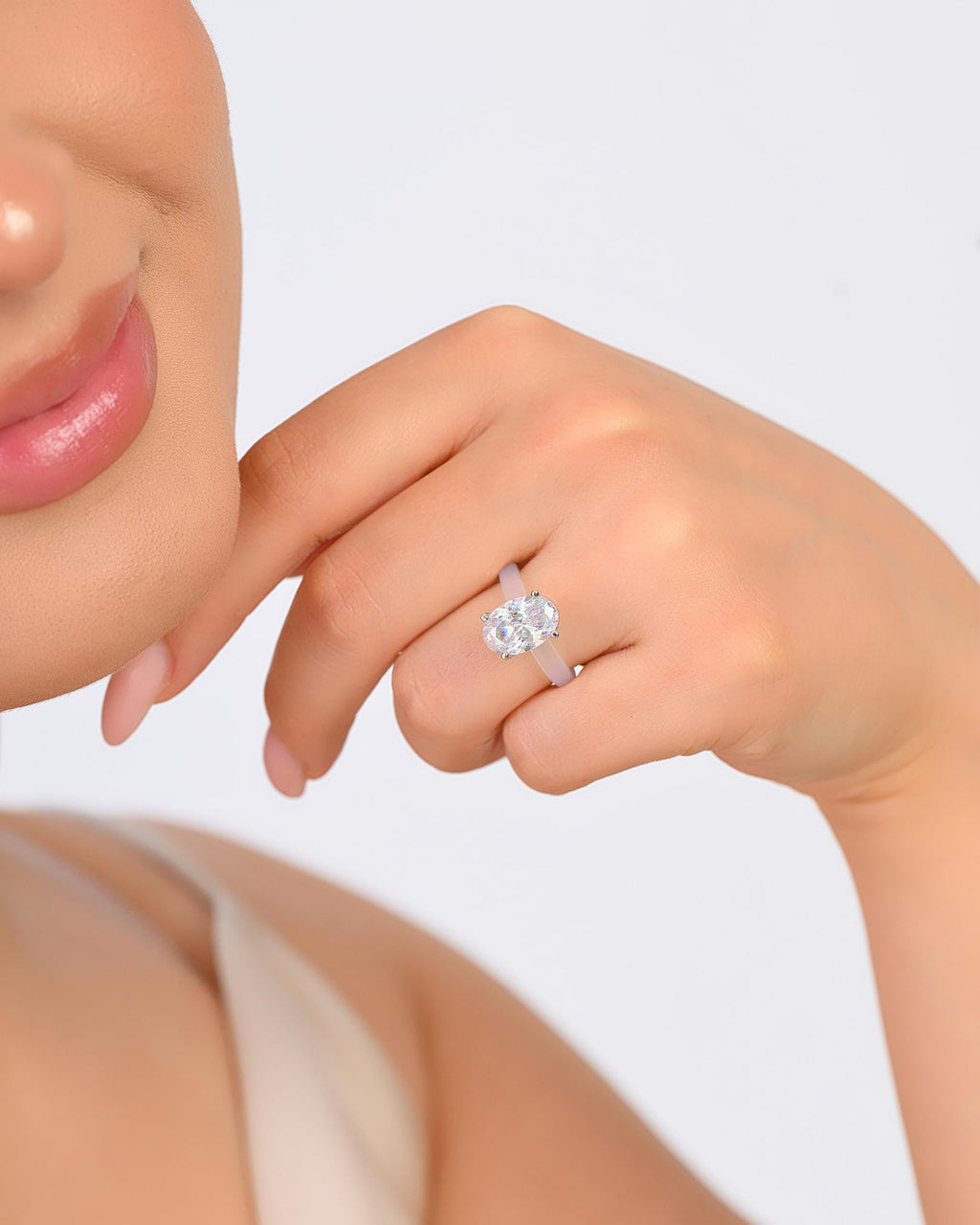 Rinfit Thin Silicone Ring with CZ, Gift Box - Frosted Clear/Oval, Size 7