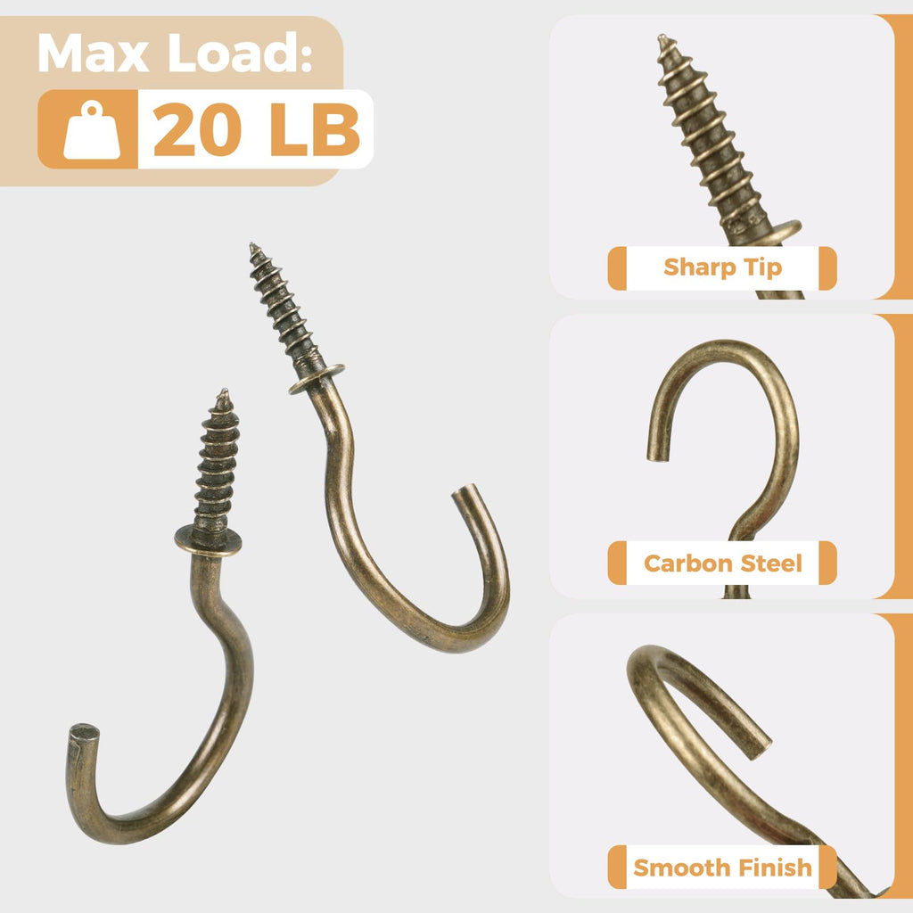 RELBRO Screw Hooks, 1-1/4 Inch Metal Screw in Cup Hooks, Bronze, 50 Pcs