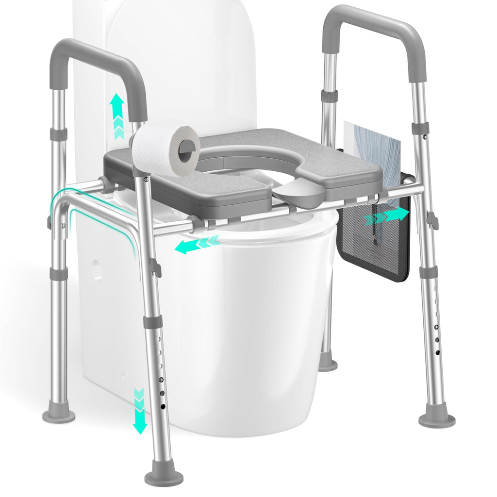 HOMEAL Raised Toilet Seat Riser with Handles for Seniors, 450LBS Heavy-Duty 3in1 Commode Chair for Disabled & Patients with Reinforced Frame & Protective Deflector, Built for Safety & Clean