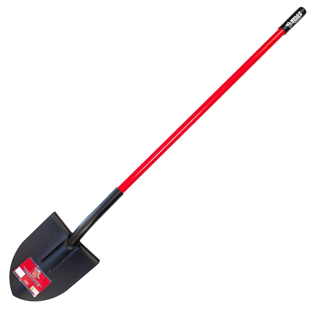 Bully Tools 12-Gauge Round Point Gardening Shovel | Heavy Duty Fiberglass Long Handle | Spade Shovels for Digging, Trenching and Planting | Steel Body Gardening Hand Tools, 100% Made in USA