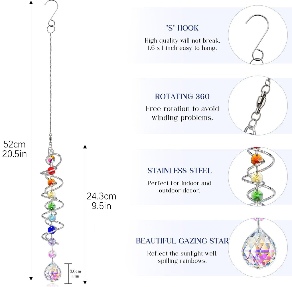5 Pack Crystal Suncatcher Gazing Ball Spiral Wind Spinner Garden Decor