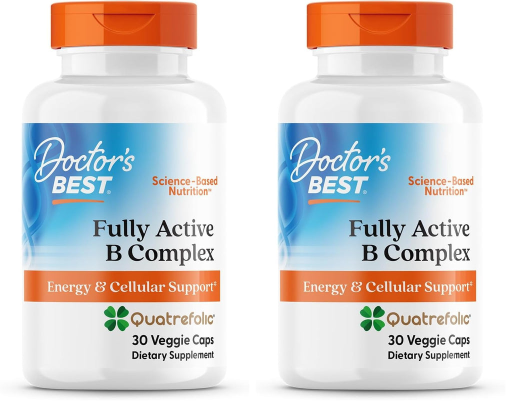 Doctor's BEST Fully Active B Complex, Energy & Cellular Support, Non-GMO, Gluten Free, Soy Free, Vegan 30 Veggie Caps,(Pack of 2)