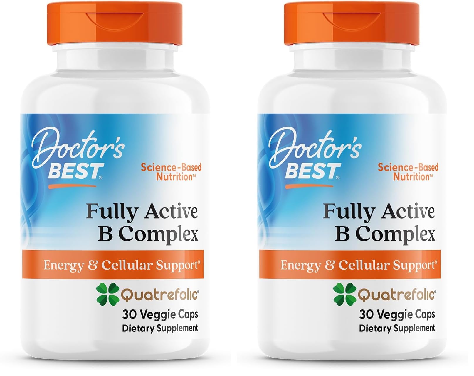 Doctor's BEST Fully Active B Complex, Energy & Cellular Support, Non-GMO, Gluten Free, Soy Free, Vegan 30 Veggie Caps,(Pack of 2)