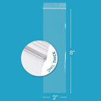 2" x 8" Long Zip Bags, 100 Pack, Clear Plastic Reclosable Zip Baggies, 2 Mil Thick, Resealable Poly Bags for Packaging Insence, Necklaces, Jewelry & Office Supplies. GPI