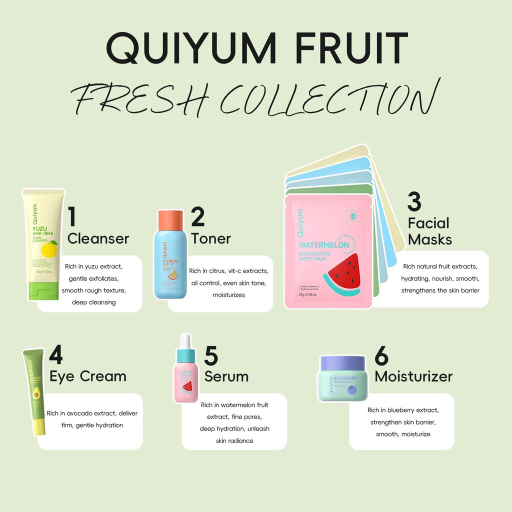 QUIYUM Fruit Skin Care Sets, Routine Skincare with Facial Mask, Beauty Skincare for women, Facial Care, Hydration, Moisturizing, Oil Control, Glow Up, Teen Girl Gifts Trendy Stuff, Spa-Like at Home