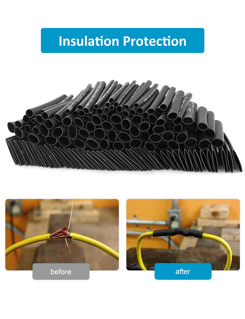 innhom 650pcs Heat Shrink Tubing Black Heat Shrink Tube Wire Shrink Wrap Shrinkage Ratio 2:1 Electrical Cable Wire Kit Set Long Lasting Insulation Protection