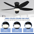 Surtime 42" Ceiling Fans with Lights-Low Profile Ceiling Fan with Light and Remote Control,Flush Mount,DC Reversible,LED Dimmable Blakc Ceiling Fans for Bedroom,Indoor/Outdoor Patio Use