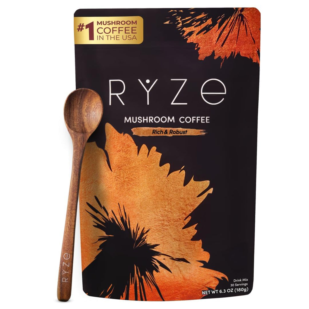 RYZE SUPERFOODS Dark Roast RYZE n Shine Bundle, Instant Mushroom Coffee + Probiotic Coffee Creamer with 6 Adaptogenic Mushrooms, Prebiotic+Probiotic Blends, Energy Focus Digestion Immunity, 30 sv each