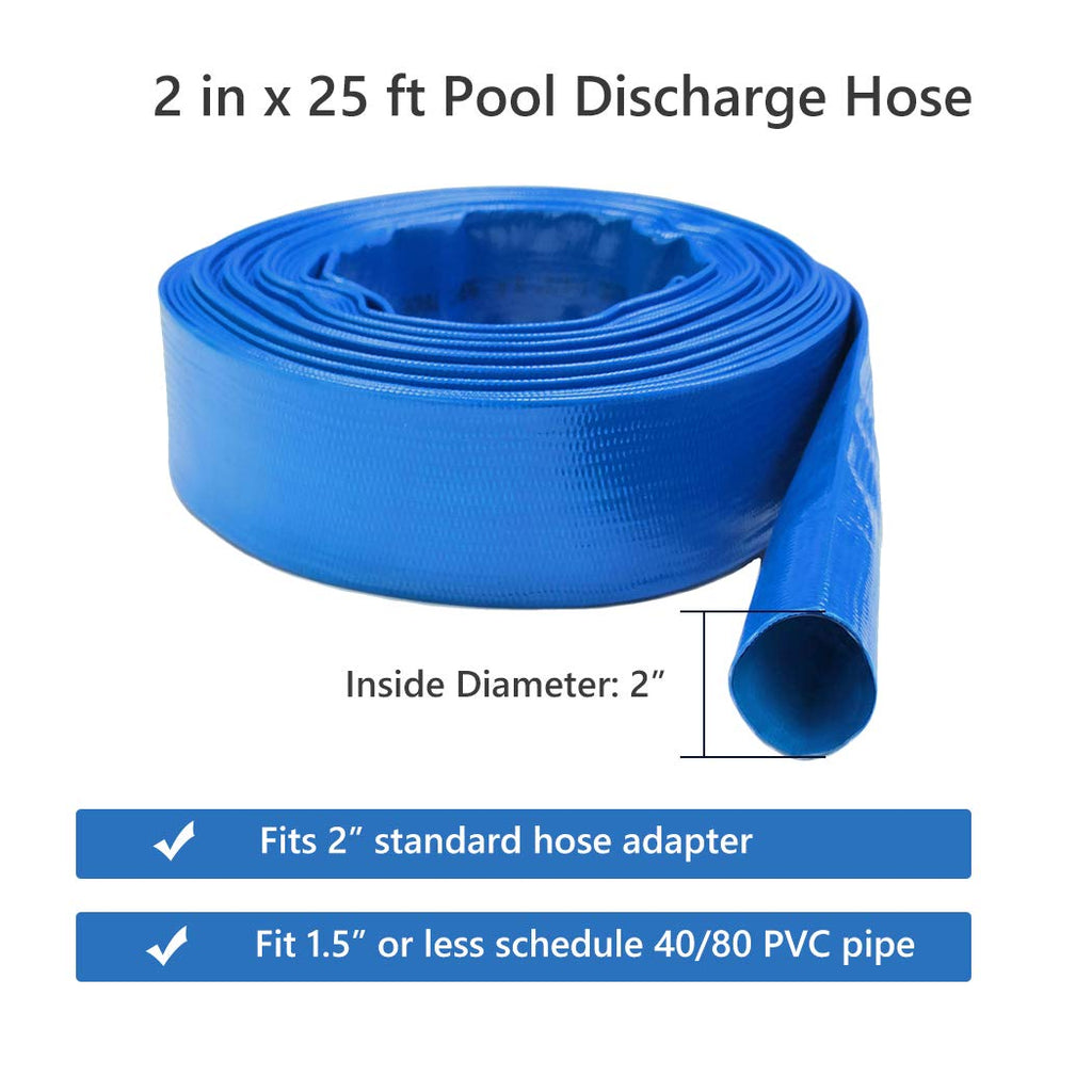 Eastrans 2" x 25 FT Pool Backwash Hose, Heavy Duty Flat Discharge Hose, Weather and Burst Resistant, Best Hoses for Inground Pools, Pool Filter & Pool Drain Hose with 2 Hose Clamps