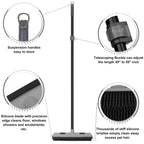 Pet Hair Removal Rubber Broom with Squeegee, Carpet Rake for Pet Hair with 59" Telescoping Long Handle, Fur Remover Rake for Carpet, Hardwood Floor, Tile