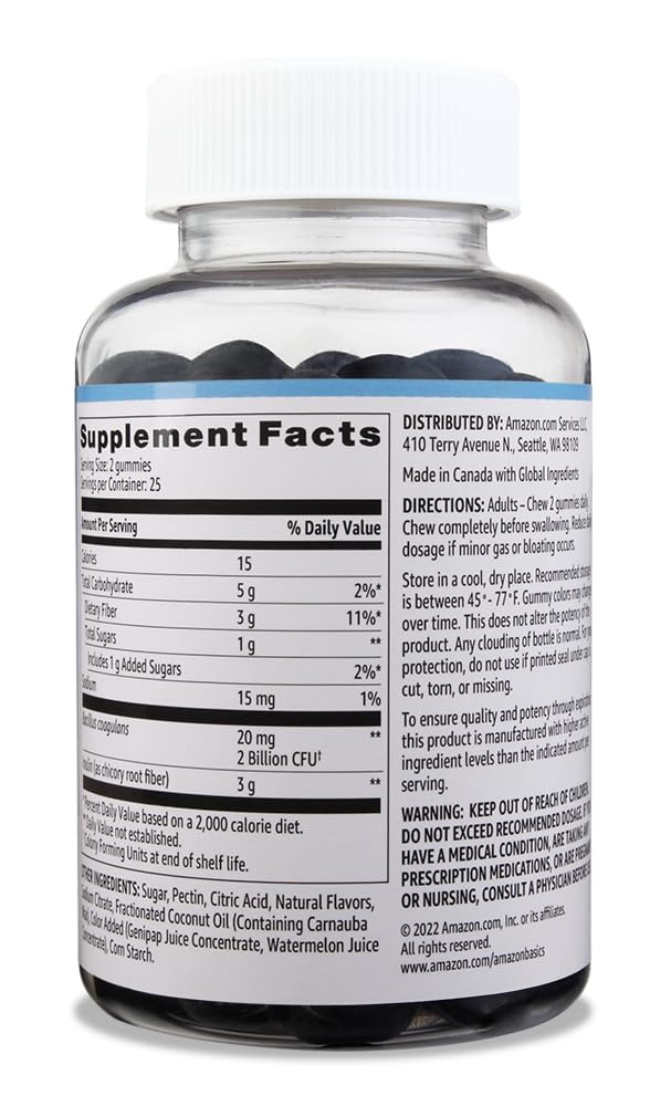 Amazon Brand - Solimo Prebiotic & Probiotic Gummies, 2 Billion CFU, Blue Raspberry, 50 Count (2 per Serving)