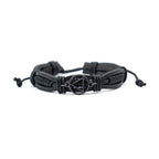 Adjustable Black Leather AA Bracelet with Alcoholics Anonymous Charm