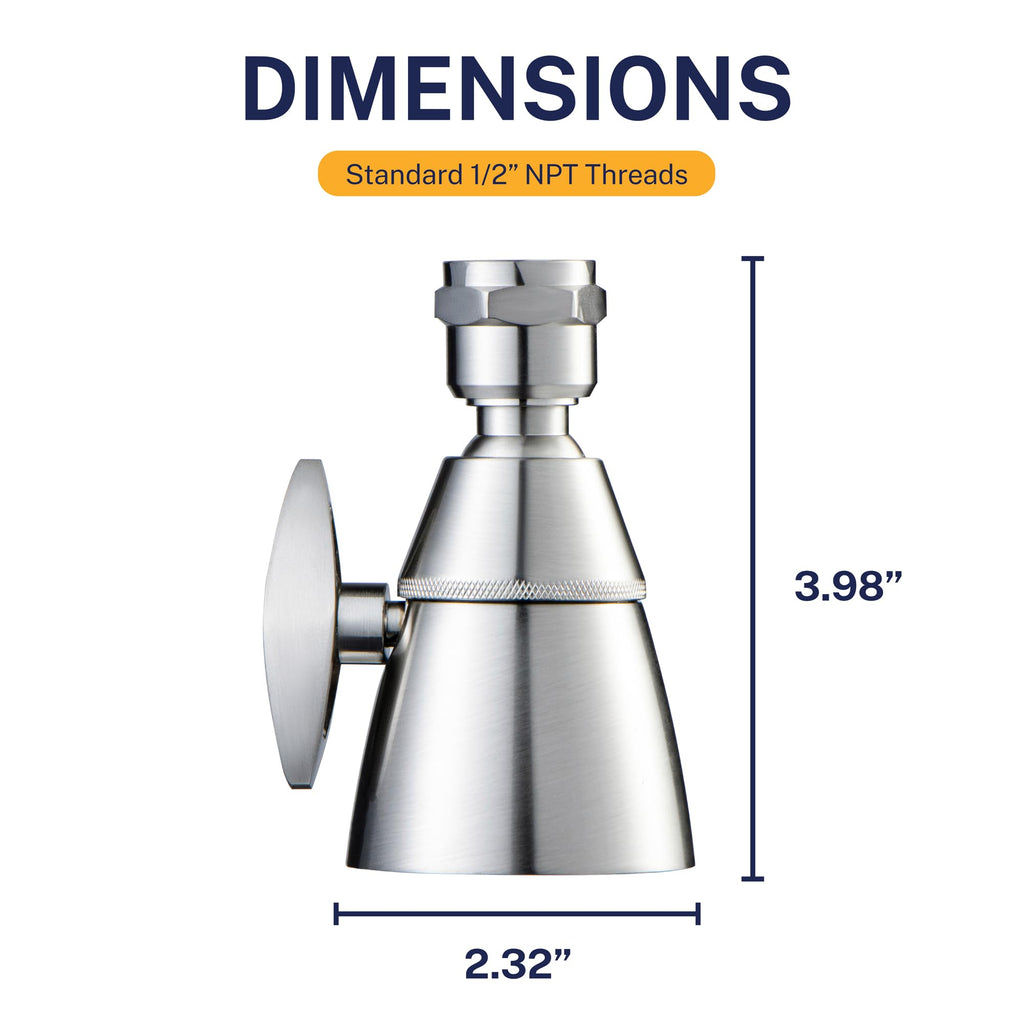 HammerHead Showers® SOLID METAL 2 Inch High Pressure Shower Heads BRUSHED NICKEL – California Compliant 1.75 GPM Low Flow Rate - High Flow Shower Head with ADJUSTABLE SPRAY PATTERN - Fixed Shower Head