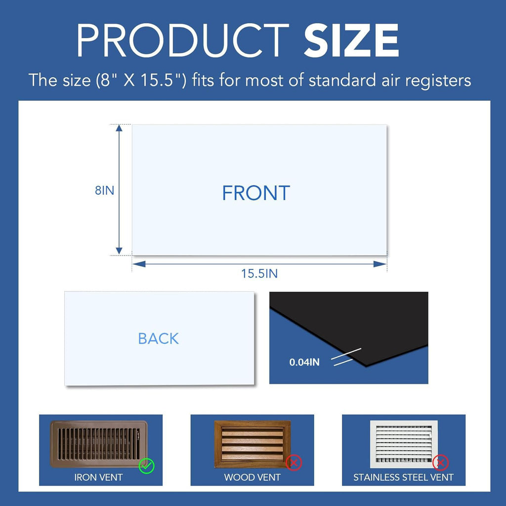 DIYMAG 4Pack Strong Magnetic Vent Covers, Magnets for Home Floor Standard Air Register, 8" x 15.5" Magnetics for Floors Wall and Ceiling Registers, Homes and RV, HVAC