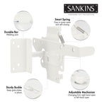 Self-Locking Gate Latch Heavy Duty Post Mount Automatic Gravity Lever for Wooden/PVC Fence, Door Lock with Fasteners Hardware for Secure Pool |Yard | Garden, Steel, White