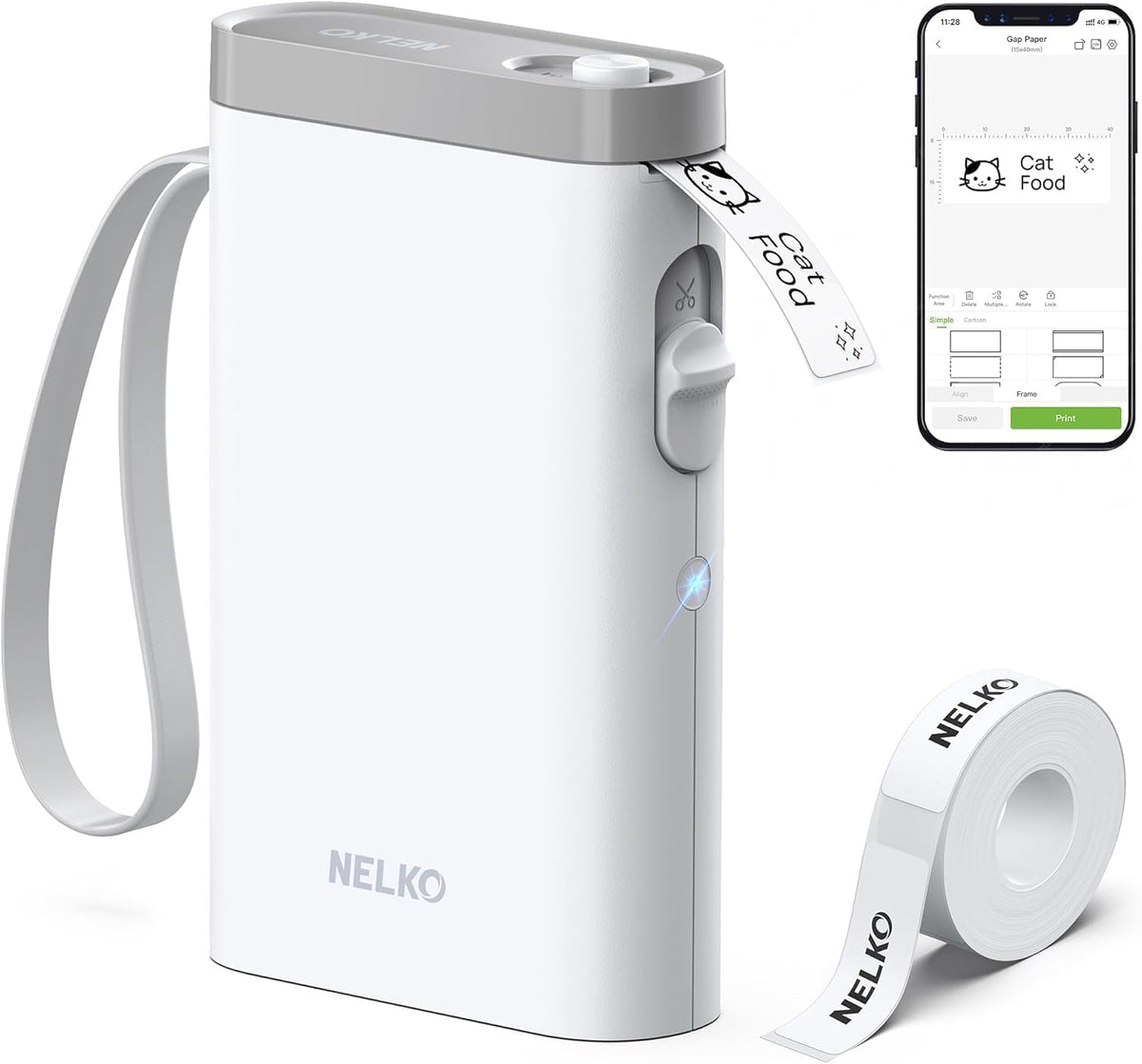 Nelko P21 Label Maker Machine with Tape, Bluetooth Label Printer, White