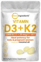 Micro Ingredients Vitamin D3 1,000 IU + K2 MK-7 25 mcg, 300 Softgels | Virgin Coconut Oil | 2-in-1 Bone, Immune & Heart Support | Easy to Swallow, Non-GMO