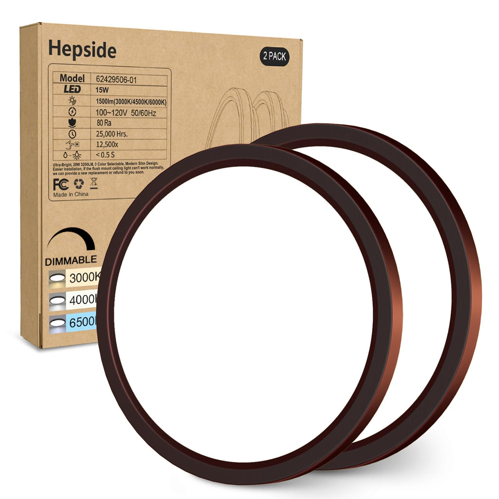hepside 2Pack Dimmable Flush Mount Ceiling Light Fixture Oil Rubbed Bronze, 3000/4000/6500K Ceiling Lamp, 7.5INCH 15W 1500LM Low Profile Light for Bedroom, Kitchen, Bathroom, Hallway