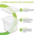 HNEDSEN 6 Pack Plastic Food Pan with Lid 1/6 Size 4 Inch Deep Restaurant Clear Food Storage Containers with lids Polycarbonate Commercial Hotel Pans for Fruits Vegetables Beans Corns (6 PCS, 4'' Deep)