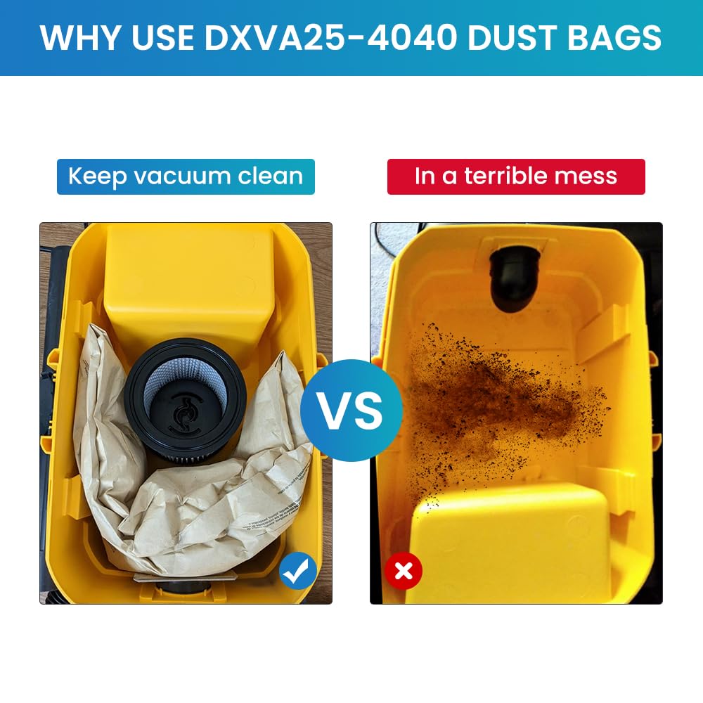 12 Pack DXVA25-4040 Shop Vac Bags for DEWALT 4 Gallon Replacement for DXV04T 4 Gallon Wet/Dry Vacuum