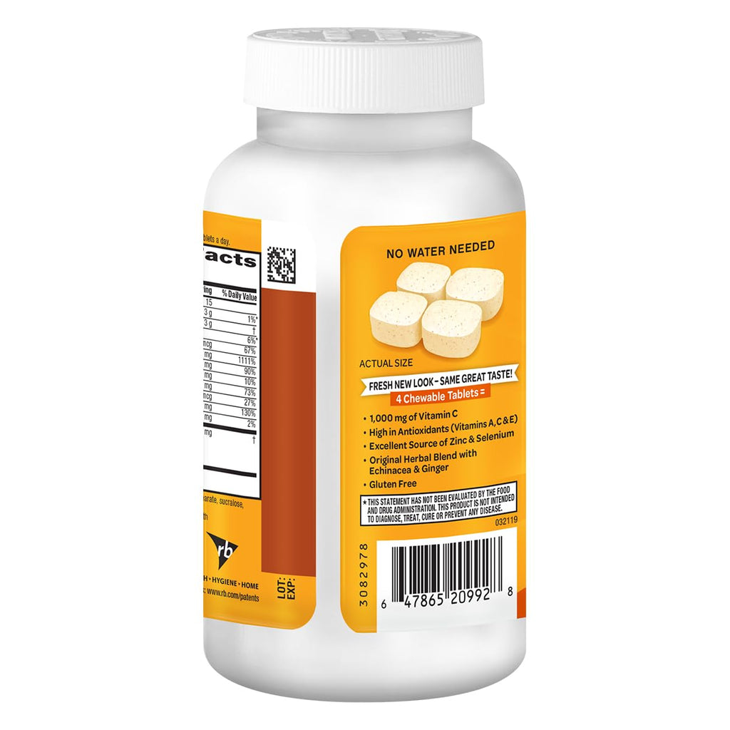 Airborne 1000mg Vitamin C + Zinc Immune Support Supplement Chewable Tablets, Citrus Flavor with Powerful Antioxidants Vitamins A C & E, 116 Chewable Tablets (2 Pack)