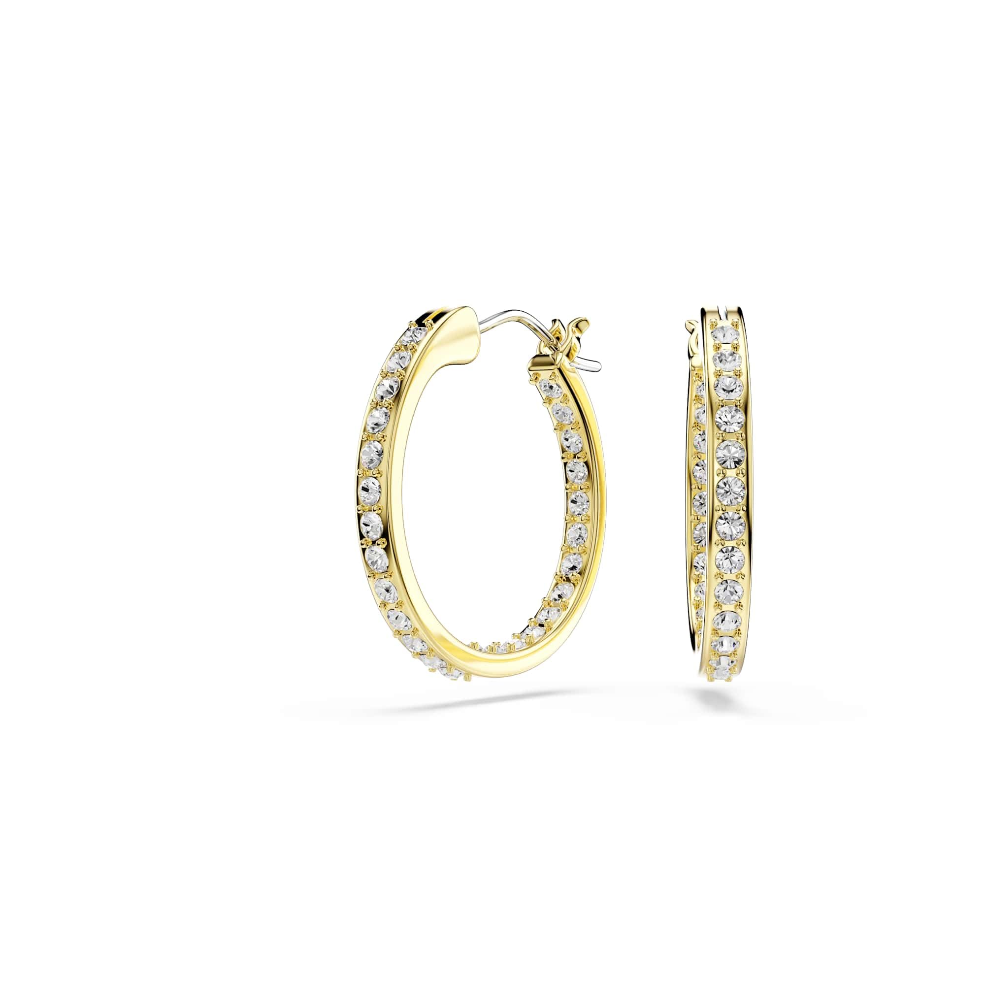 Swarovski Sommerset hoop earrings, Small, White, Gold-tone finish