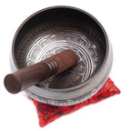 Premium Tibetan Singing Bowl Set – Handmade in Nepal Sound & Meditation Bowl – Spiritual Decor for Yoga, Wellness Spaces & Relaxation by Himalayan Bazaar (Brown & Red)