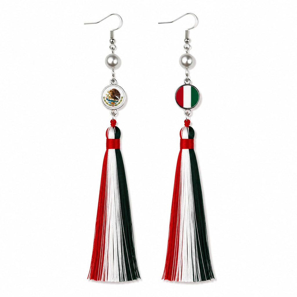 Handmade 925 Silver Plated Long Tassel Earring,Premium Mexican Heritage Jewelry,Patriotic Festival Gift Mothers Party Boho