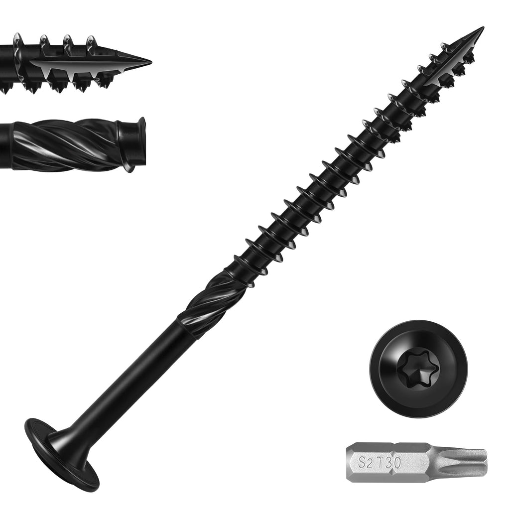 BNUOK Lag Screws #14 x 4 Inch, (1lb, 29pcs) Heavy Duty Construction Structural Exterior Wood Timber Screws, Torx Drive Washer Head Rust Resistant Black Epoxy Coated, with T30 Star Bit