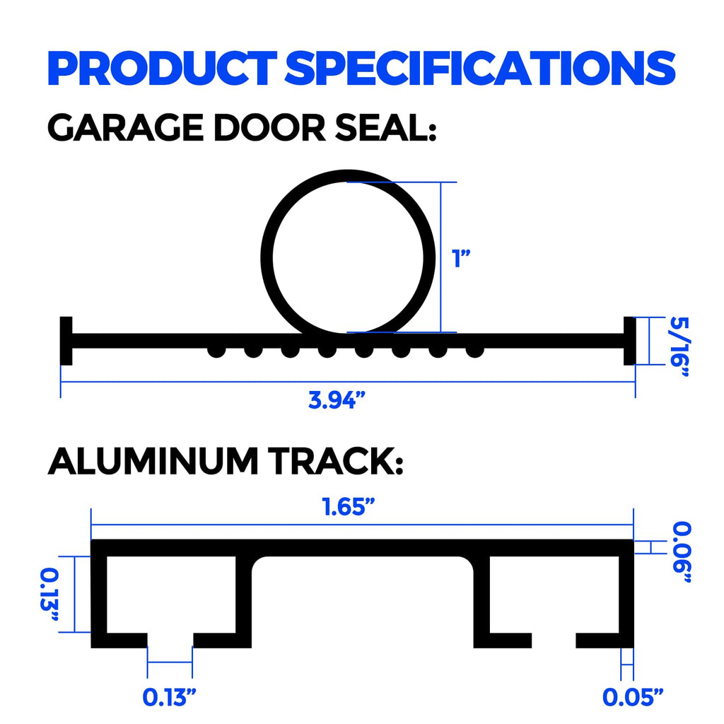 Holikme Garage Door Seal - Door Seals Bottom Rubber, Pre-drilled Aluminum Track Retainer Kit, Garage Door Seal, Easy to Install, Durable U+O Ring, Black16FT