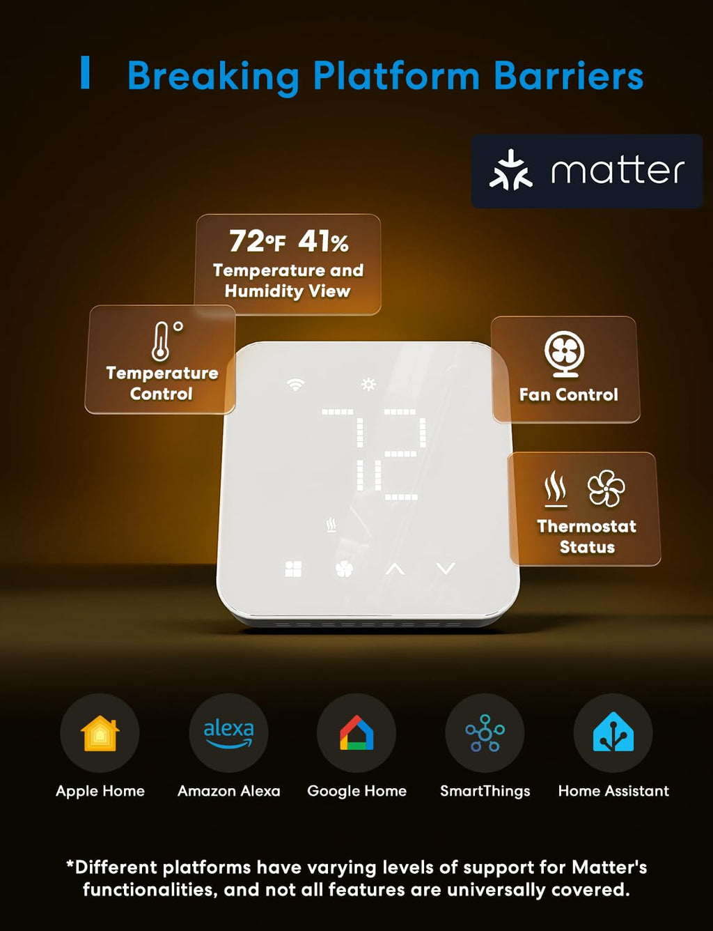 meross Smart Thermostat for Home, WiFi Thermostat Works with Matter, Alexa, Apple Home, Google Assistant, App & Voice Control, 7x24h Scheduling, Energy Saving, C-Wire Required (Not Included)