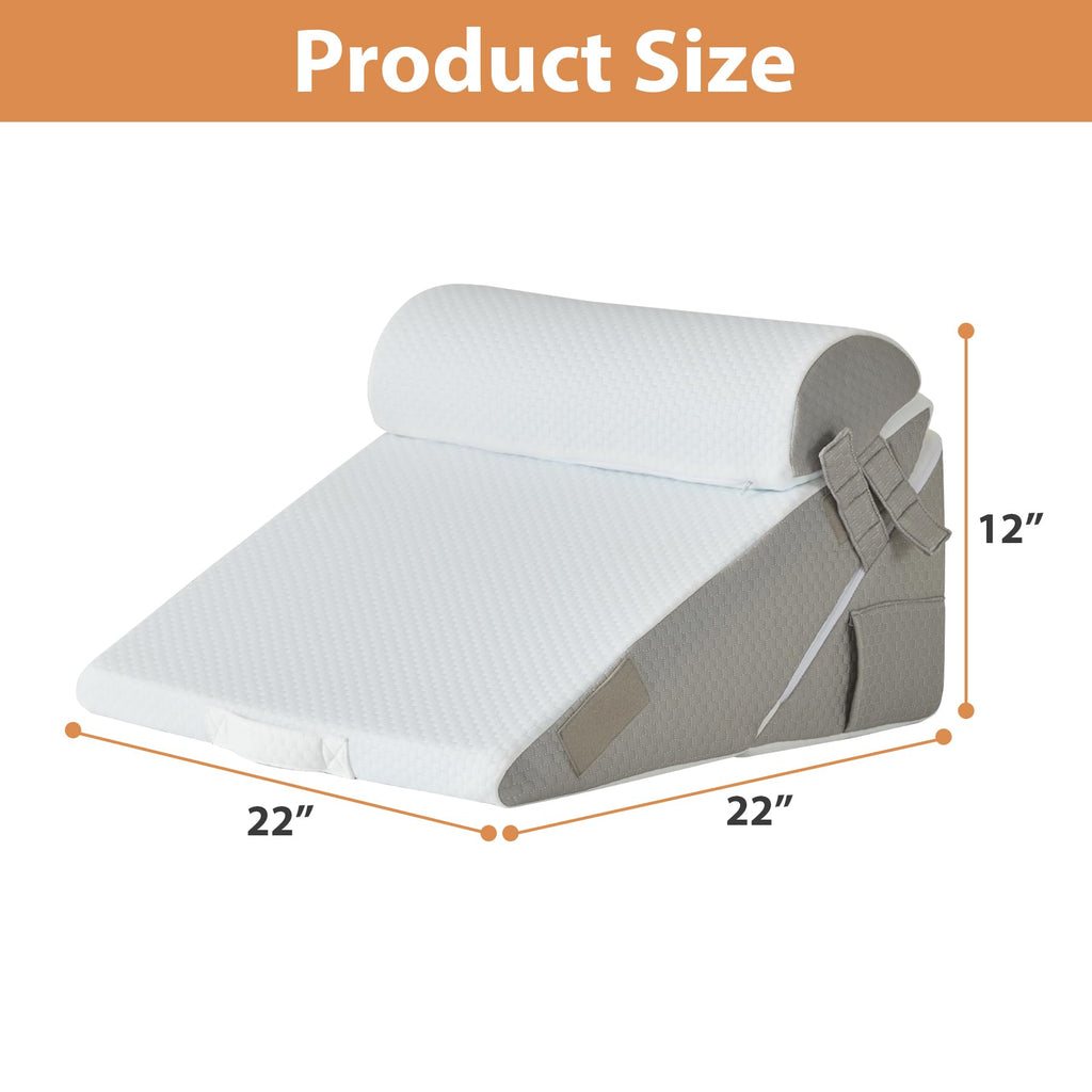 3PCS Wedge Pillow Set for After Surgery, Wedge Pillow for Acid Reflux Relief, Bed Wedge Pillow with Adjustable 9&12inch for Headboard,Sleeping, Orthopedic Memory Foam for Neck&Back Support, White/Grey