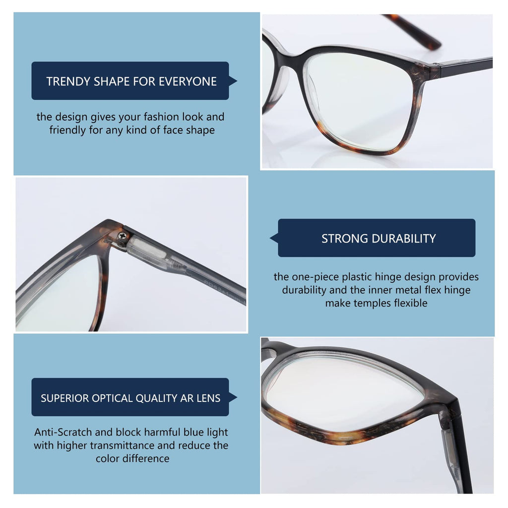 BLUEMOKY Blue Light Reading Glasses for Women 3 Pack Fashion Cat Eye Computer Glasses Bluelight Blocking Reader 1.25