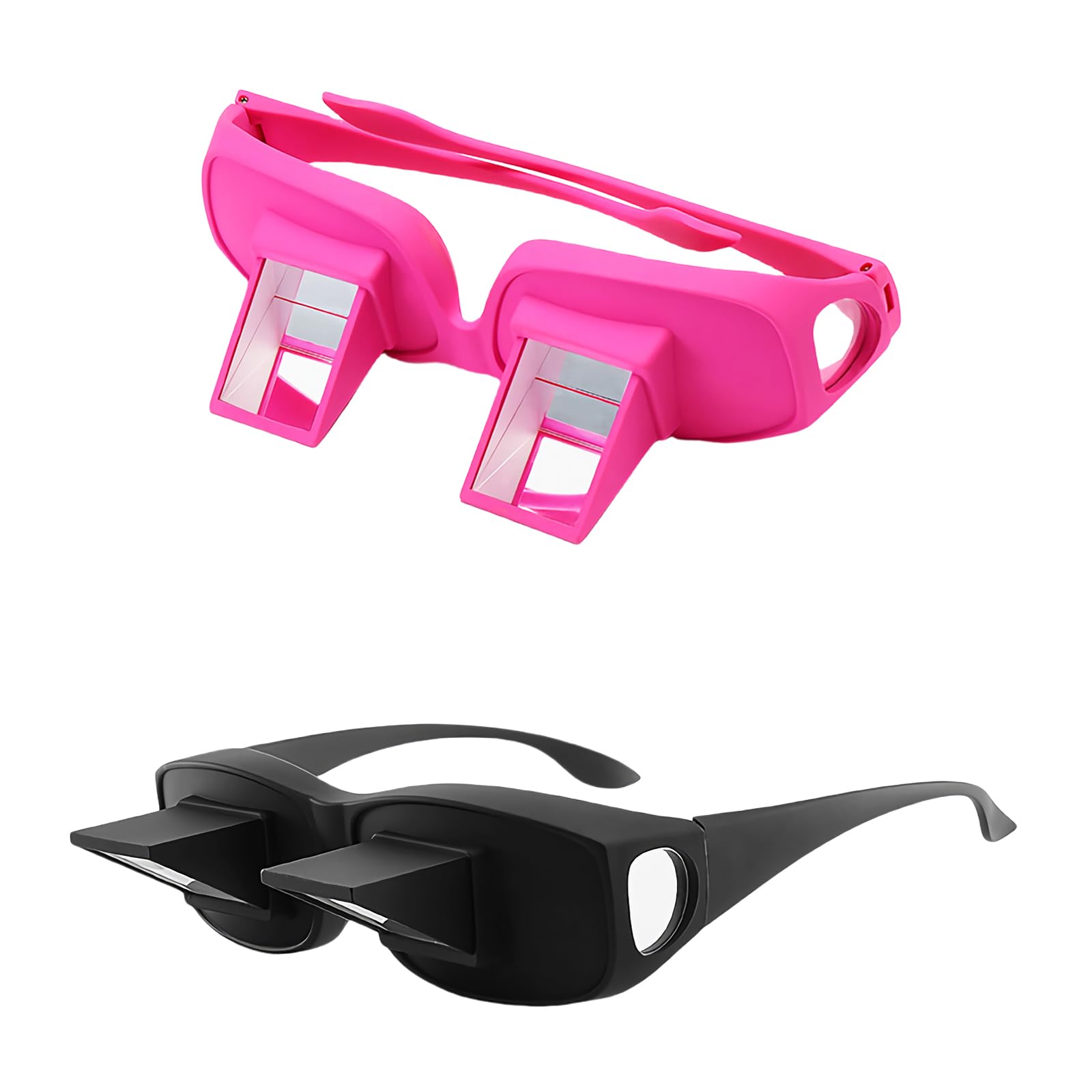 Beiskll Lazy Glasses - Horizontal Reading Prism Glasses, 2 Pack Bed Lie Down Reading & Watching TV Spectacles, Unisex Lightweight Periscope Eyewear（Black+Pink）