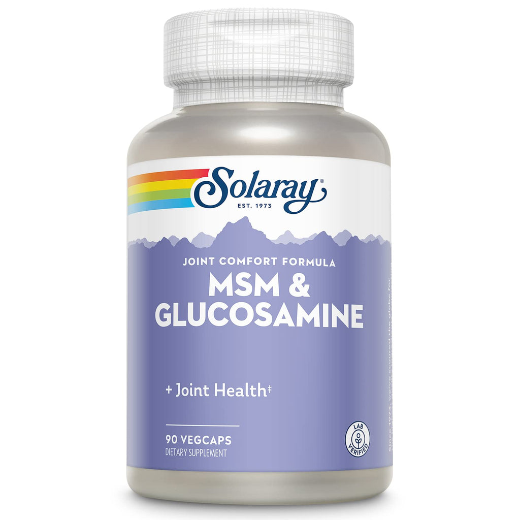 SOLARAY MSM & Glucosamine - Healthy Joint Support Supplement for Flexibility and Range of Motion - Vitamin C for Enhanced Absorption - Lab Verified - 60-Day Guarantee - 45 Servings, 90 VegCaps
