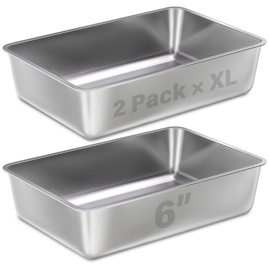 LEGOURNS XL Stainless Steel Litter Box 2 Pack, 23.6"x15.8"x6" (Height) Extra Large, Silver, Cat Litter Box, High Sides, Non Stick, No Smell, Easy Clean, Metal, For Big/Fat Cats & Kittens