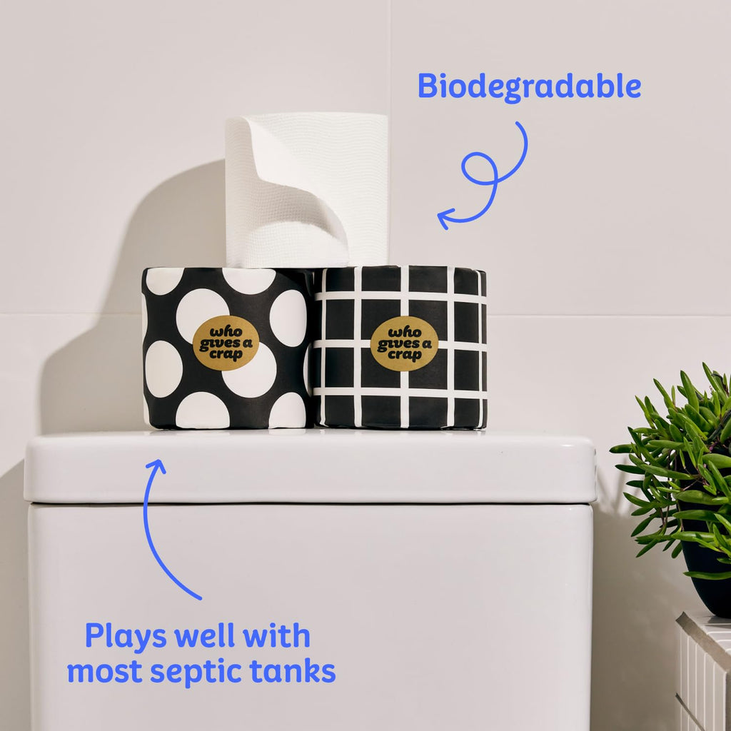 Who Gives A Crap 100% Bamboo Toilet Paper, 48 Rolls, 3 Ply, 370 Sheets, Long, Strong & Soft Toilet Tissue, Sustainable, Biodegradable, Renewable, Tree Free Bathroom Tissue Bulk Toilet Paper