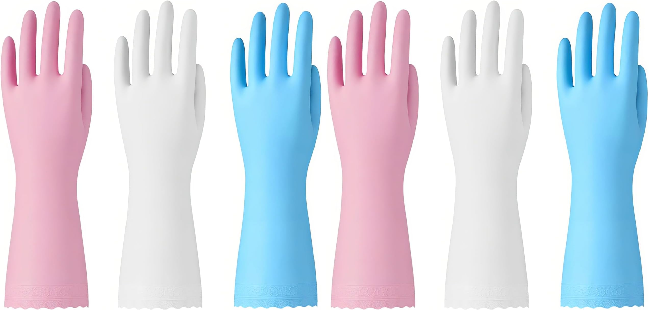 Bamllum Rubber Cleaning Gloves - 3 Pairs Latex Free Kitchen Cleaning Gloves with Cotton Liner- Household Dishwashing Gloves, Non- Slip Waterproof (Medium, Blue+Pink+White) (Pack of 2)