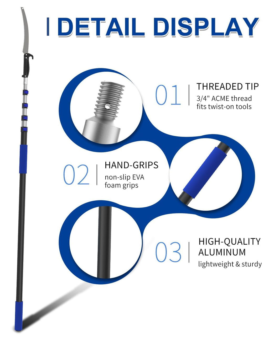 SKGPOLE 26FT Reach Pole Saws for Tree Trimming, Manual Pruning Pole Saw with 5-20FT Telescoping Extension Pole, Tree Pruner Tree Trimmer with 19" 3X Detachable Saw for Yard Garden Trees Palms Shrubs