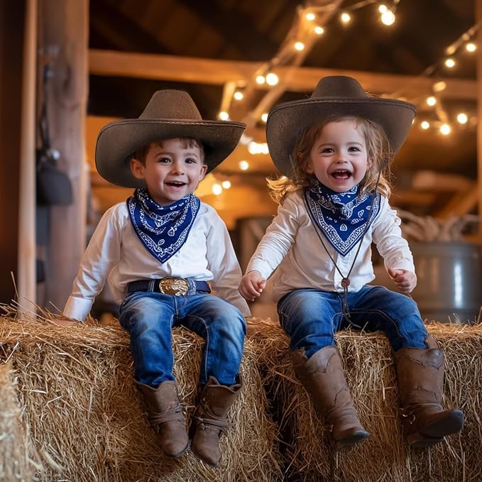 SeptCity Toddler Cowboy Hat and Blue Bandana for Age 2-5 (Brown)
