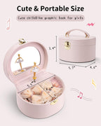 VLANDO Musical Jewelry Box for Girls, Arc Design with Spinning Ballerina Large Compartment for Small Treasures, Plays Canon Melody, Built-In Mirror and Soft Carry Handle, Birthday Christmas Gift
